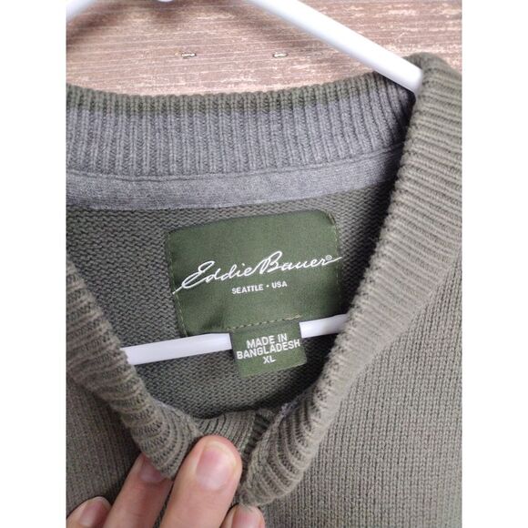 Vintage Eddie Bauer Sweater Size XL Green 1/4 Button Up Knit Combed Cotton USA - Picture 4 of 9